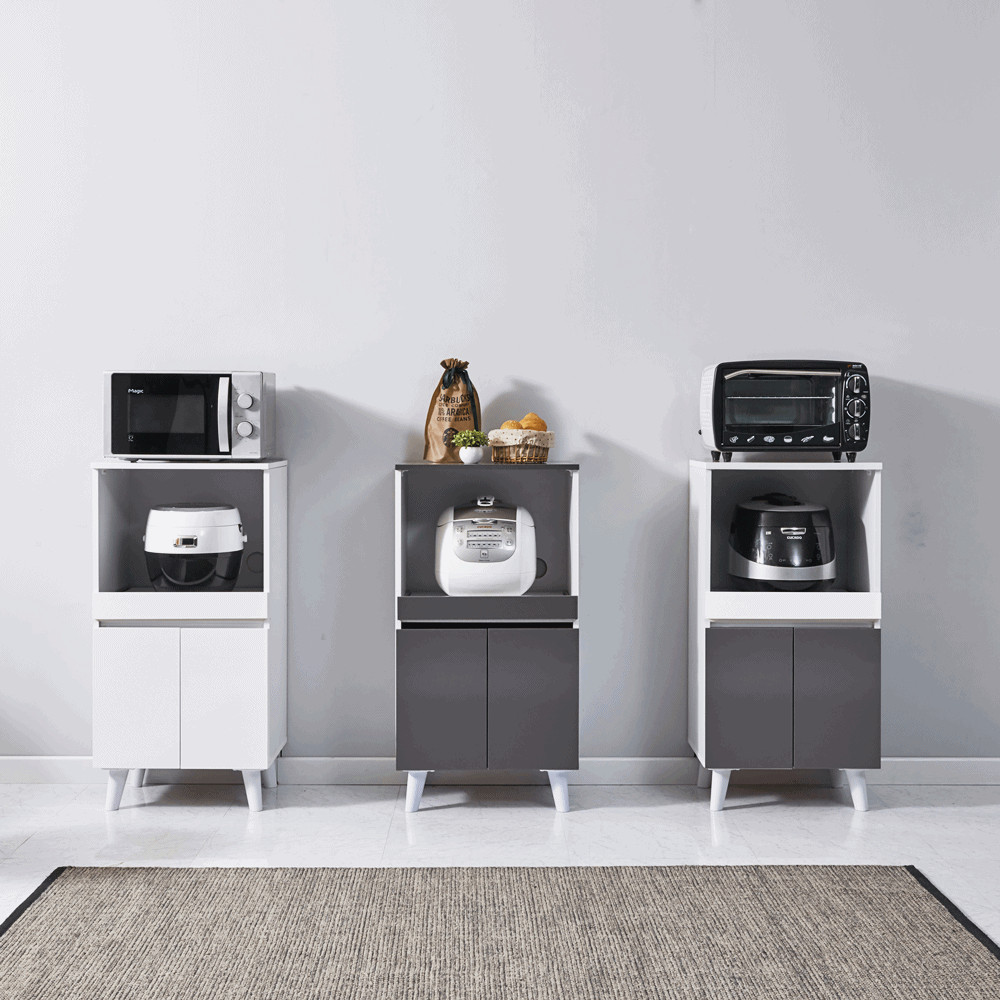 소형렌지대 밥솥장 밥솥레일 슬라이딩 선반 480x400x960, 2단, 그레이화이트