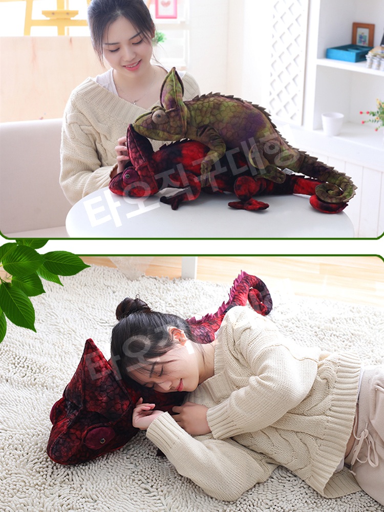 도마뱀인형 카멜레온 선물 도룡뇽 쿠션 귀여운 대형 파충류 장식 베개 애착인형 - 상세 이미지 4