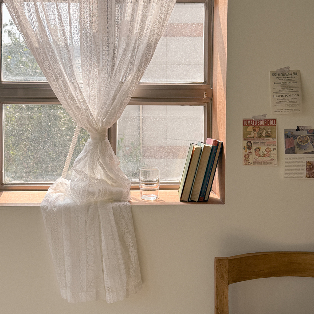마리엔젤 빈티지 발레리나 레이스 거실커튼 나비주름 봉집형 안방 카페 커튼 145x150cm