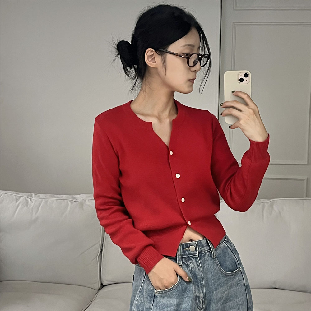 홀가먼트가디건 캐시미어 크롭 레이어드가디건 레드, FREE(One size) - 상세 이미지 4