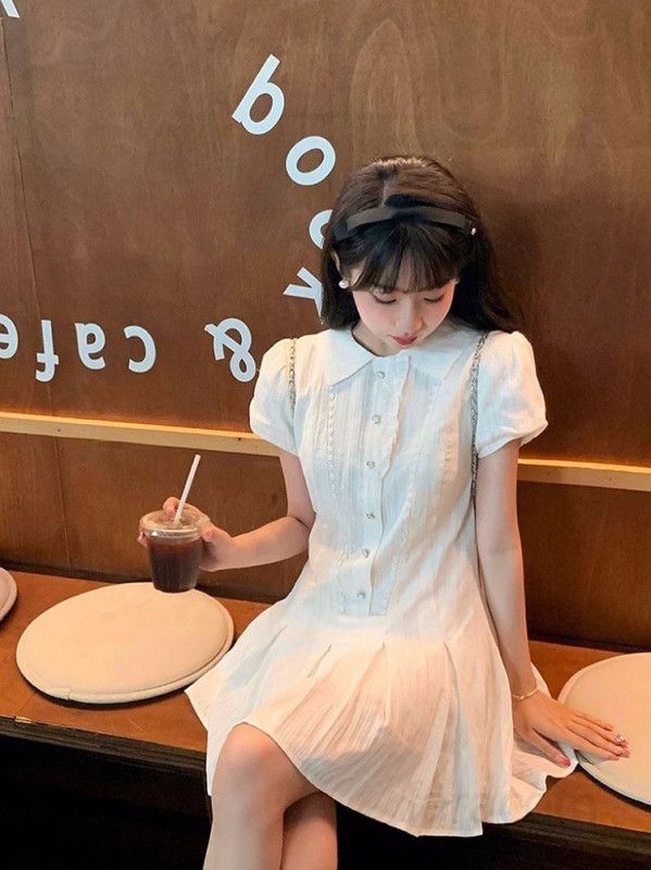 여성 퍼프 슬리브 셔츠 원피스 미니 플리츠 스커트 가을 데일리룩 하객룩 스타일링 플레어 디자인 편안한 착용감 캐주얼 모던한 트렌디한 - 상세 이미지 2