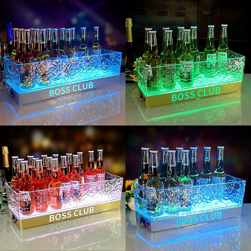 LED아이스버킷 맥주 샴페인 대형 칠러 백색광 와인쿨러 와인칠러 와인칠링 업소용 직사각형 금색 바닥 12개 다채로운 빛 - 상품 이미지