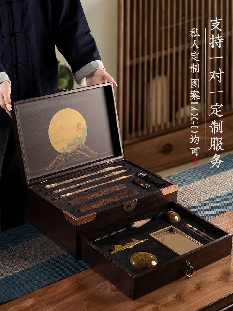 고급 문방사우 붓 글씨 세트 서예 도구 화방 벼루 먹 풍하진기 비디오 전시 버전 - 상세 이미지 3