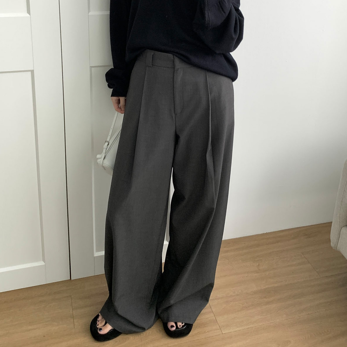 [일부당일] 아웃핏 갈라 팬츠 와이드 스판 슬랙스 (2c) - 상품 이미지