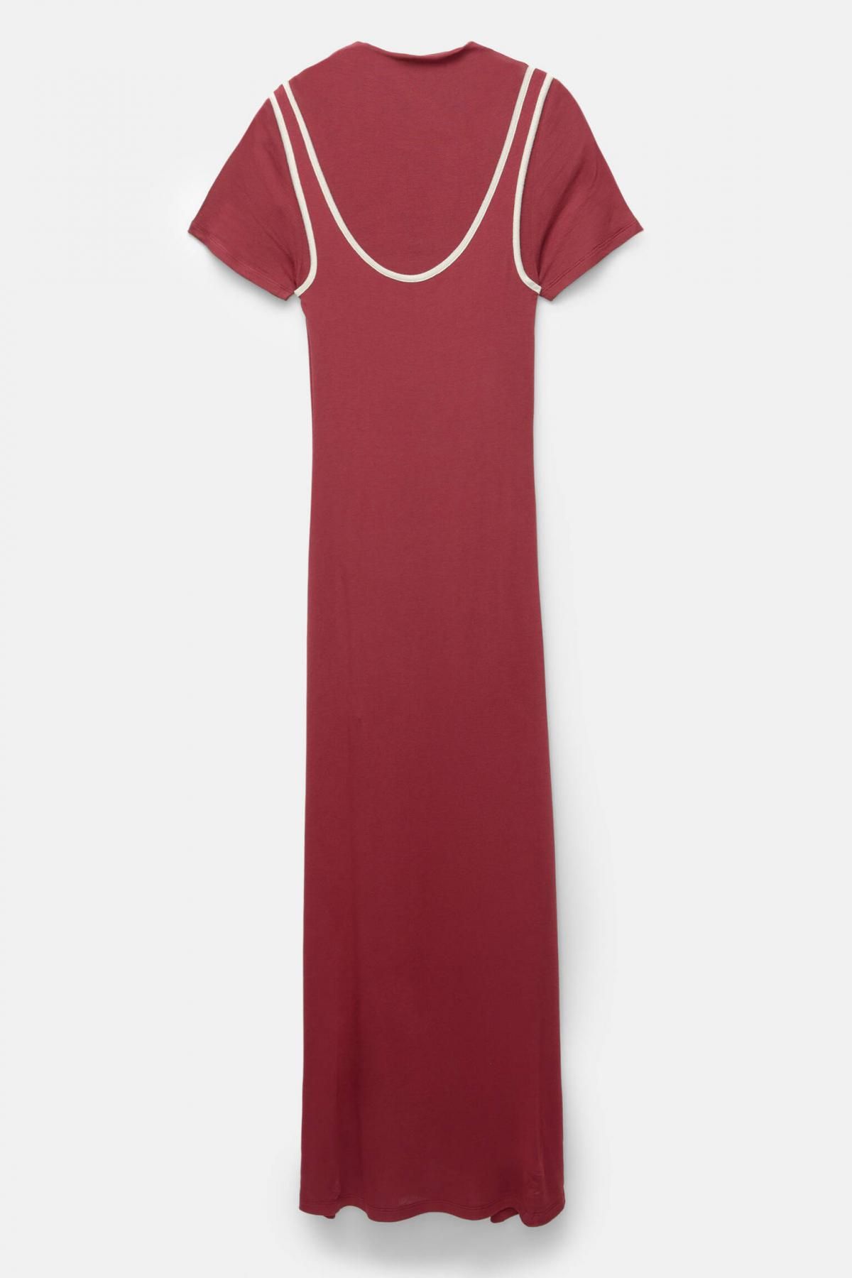 풀앤베어 스트레치 배색 더블 골지 롱 원피스 7394/344 MAROON - 상품 이미지