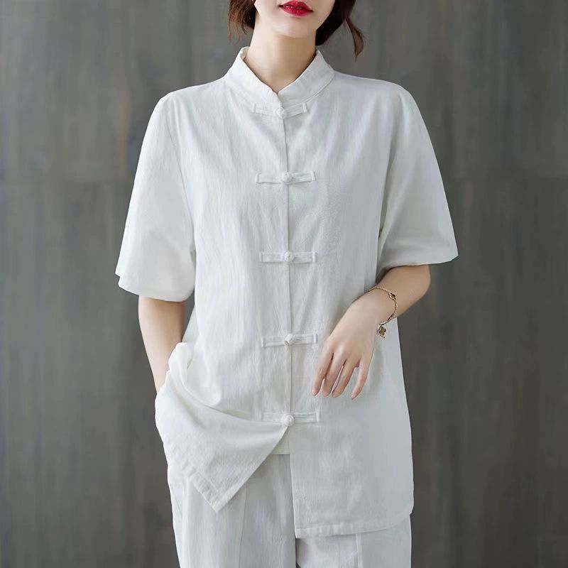 법복 계량 한복 블라우스 개량 이중지 면혼방 한복케이프 여자 네이비블루 반팔 2XL 70.0-80.0kg - 상세 이미지 5