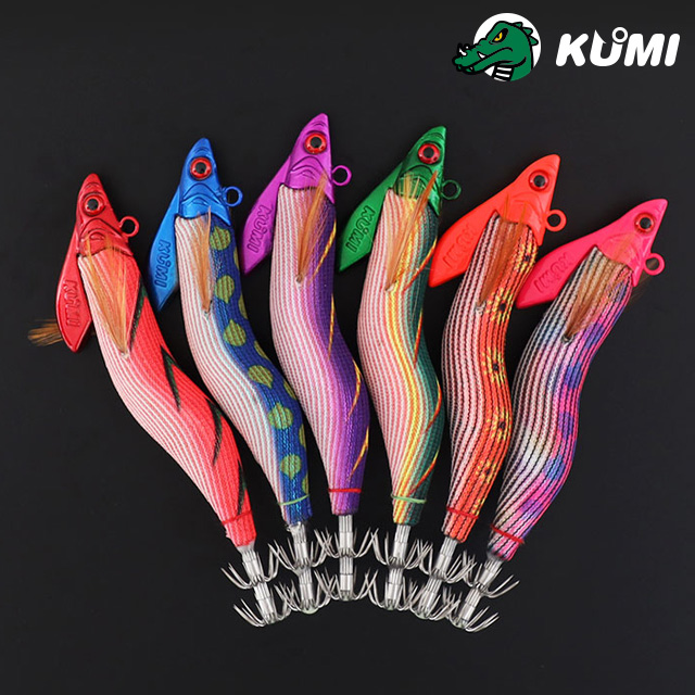 쿠미 천연 오동목 팁런에기 TR 3호 무늬오징어 오동목 루어 3.0호 팁런 무늬 에기 에깅 루어  레드 - 상품 이미지