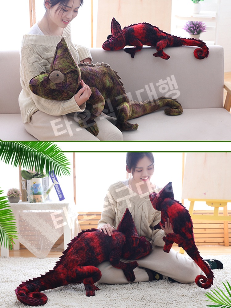 도마뱀인형 카멜레온 선물 도룡뇽 쿠션 귀여운 대형 파충류 장식 베개 애착인형 - 상세 이미지 3
