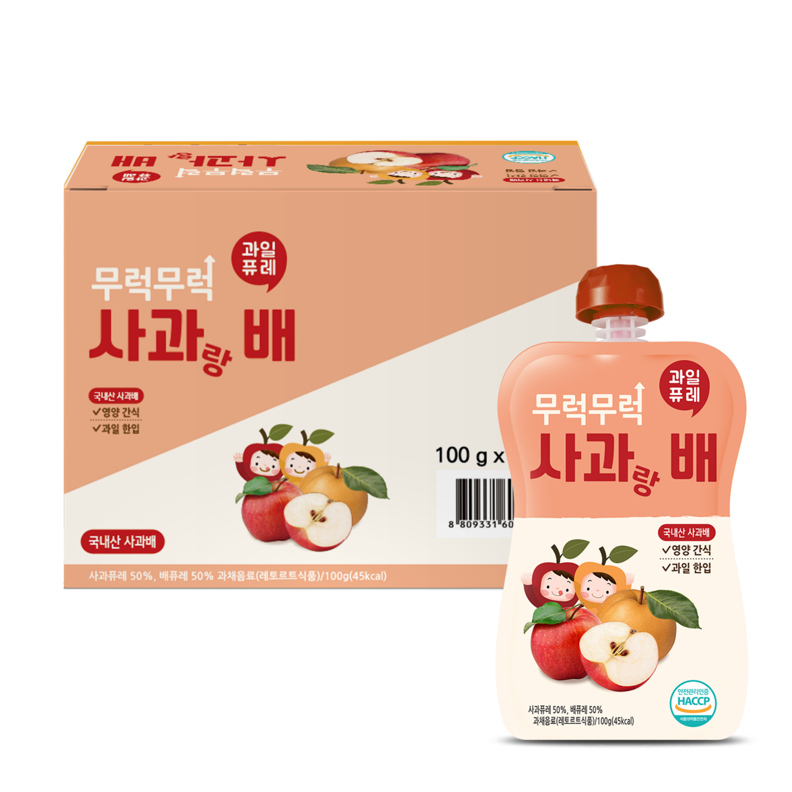 [14:00 이전 주문 당일 출고] 무럭무럭 키즈죽, 과일퓨레 1박스 (100ml x 사과배, 100g, 7개