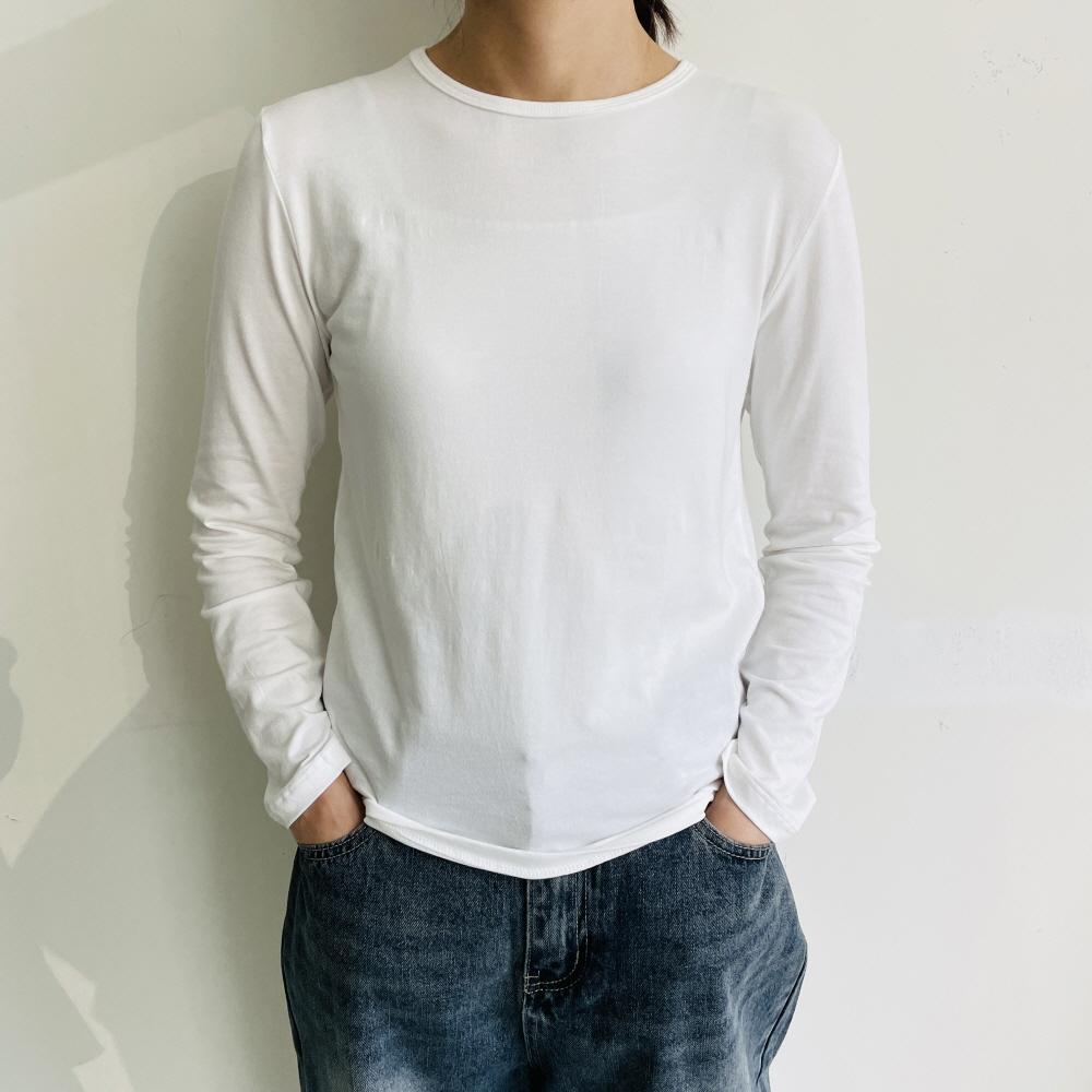 1+1 랍빠티 여성 무지 이너 레이어드 긴팔 티셔츠 - 상세 이미지 3