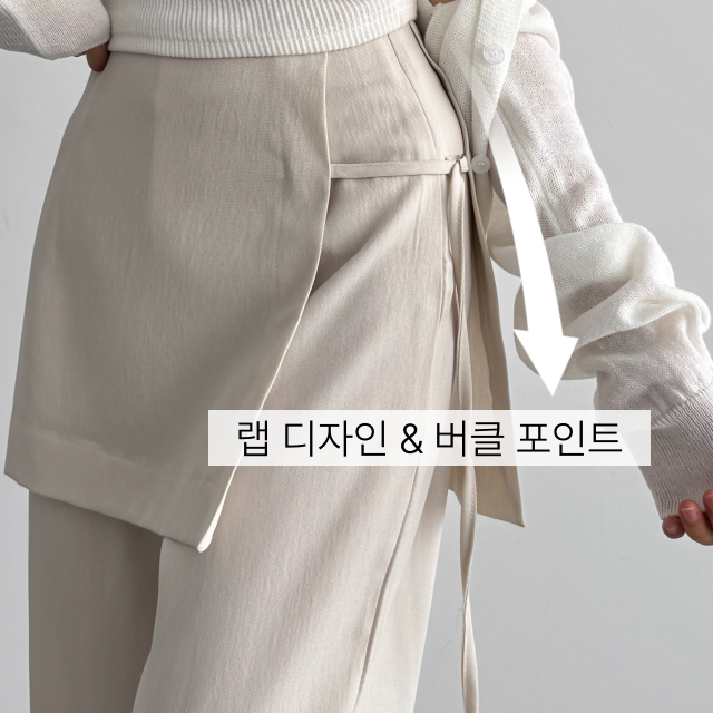 부츠컷 키작녀 슬랙스 냉장고 랩치마바지 랩스커트팬츠 블랙, L - 상세 이미지 3