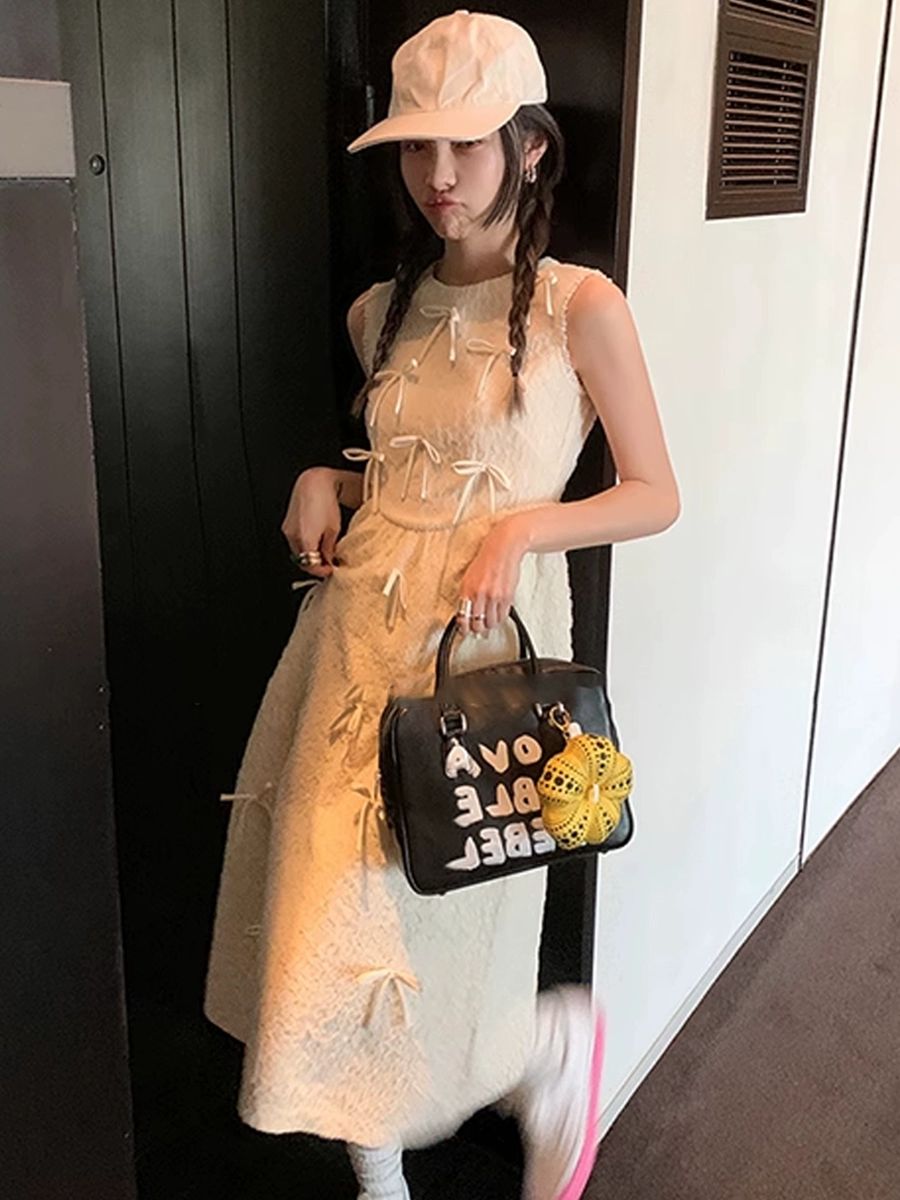 리본원피스 여성 무드 원피스 큐트 롱원피스 여성원피스 여름원피스 패션 핑크 유Sleeve 원피스 고급스러운 S - 상세 이미지 2