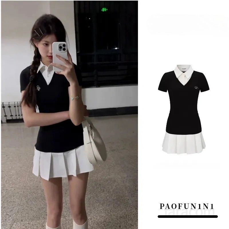 플리츠 슬림 원피스 여름 데일리 여성 스타일 쁘띠 드레스 시원한 착용감 대학생룩 외출용 트렌디한 디자인 - 상품 이미지