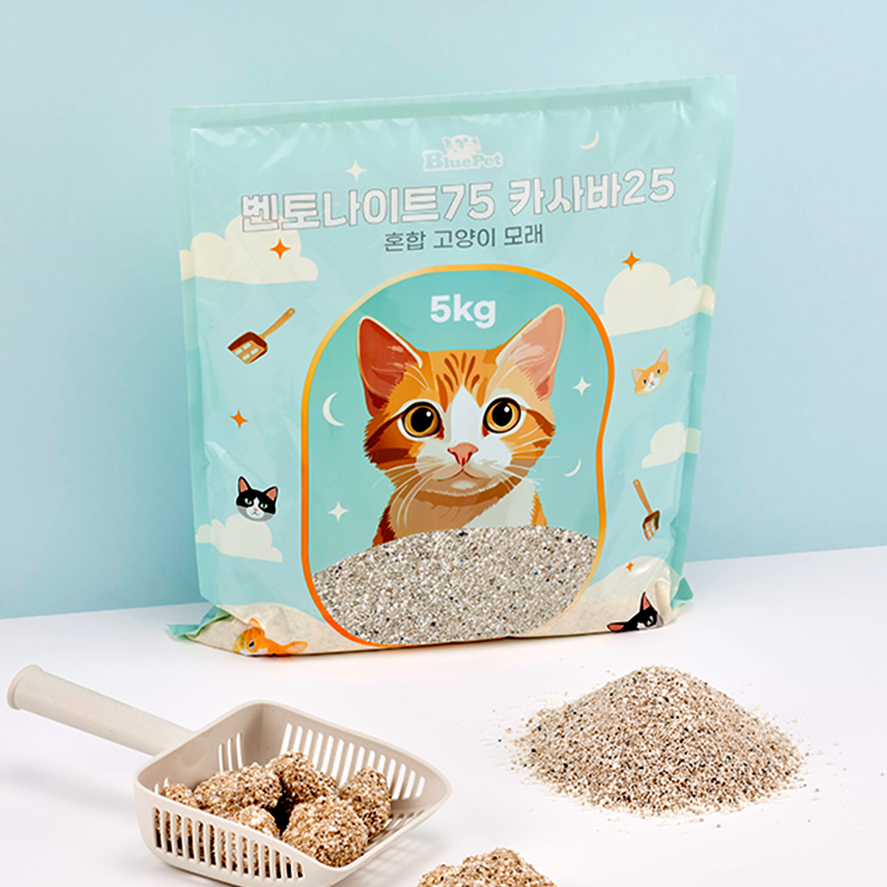 블루펫 벤토나이트75 카사바25 혼합 고양이모래 15kg, 1개