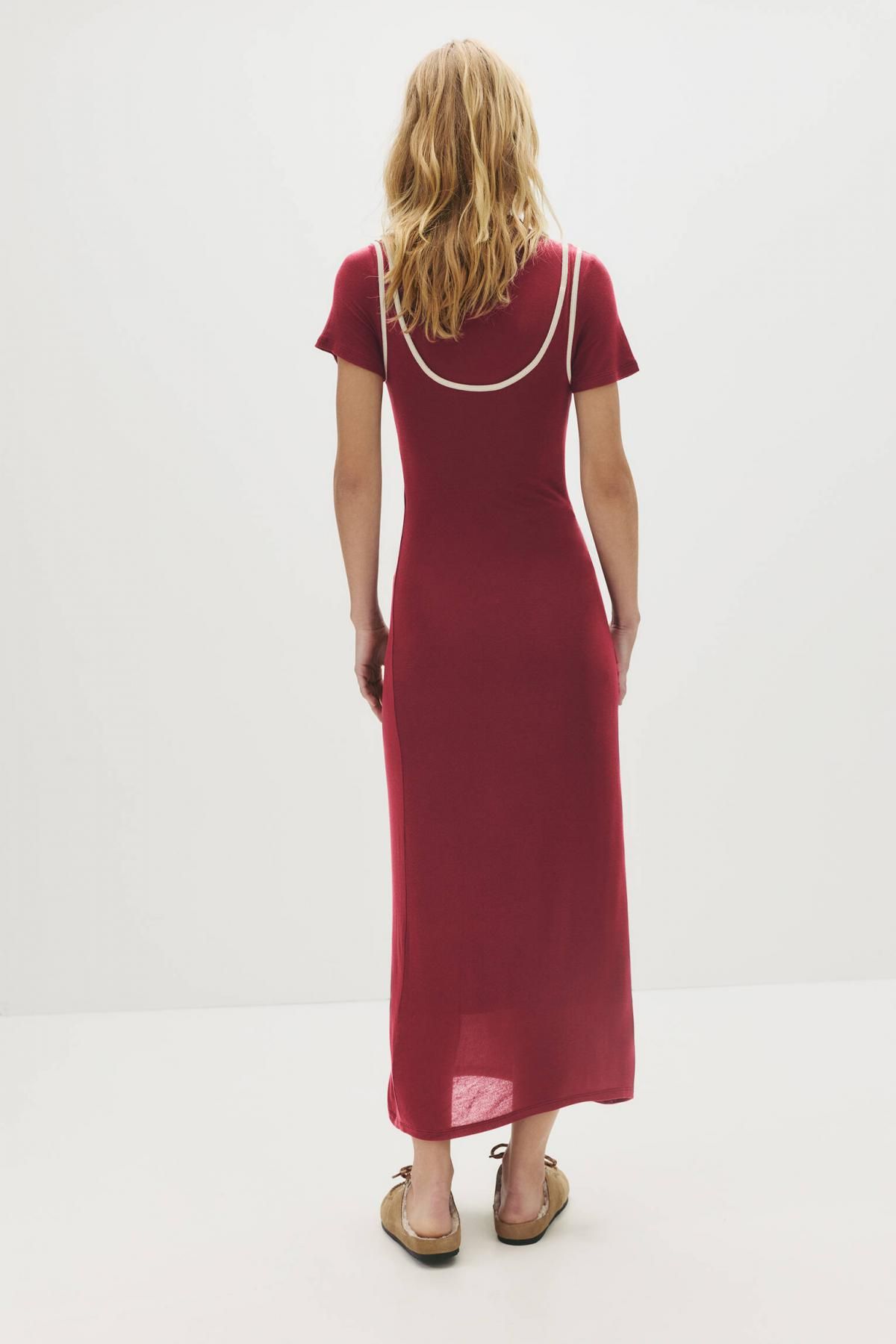 풀앤베어 스트레치 배색 더블 골지 롱 원피스 7394/344 MAROON - 상세 이미지 4