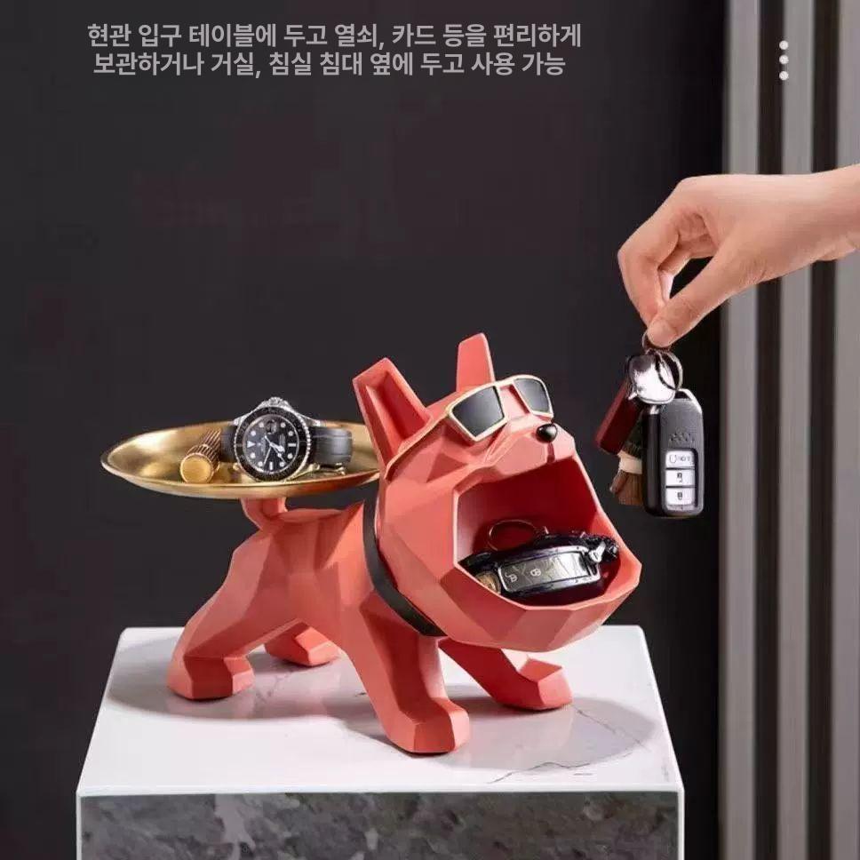 불독 트레이 선반 장식품 현관 자동차키 거실 보관 거실테이블 바오왕견 수납 블랙 - 상세 이미지 4