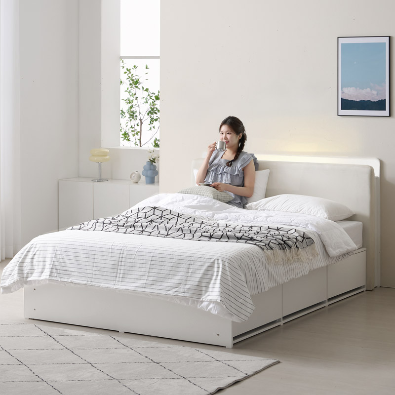 e스마트 플린 LED PU레더 서랍형 수납침대 SS