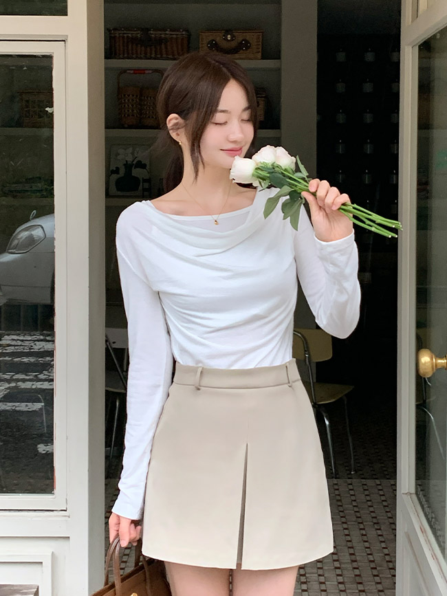 일체형 나시 레이어드 셔링 드레이프 긴팔 티셔츠 ts4696 - 상세 이미지 4