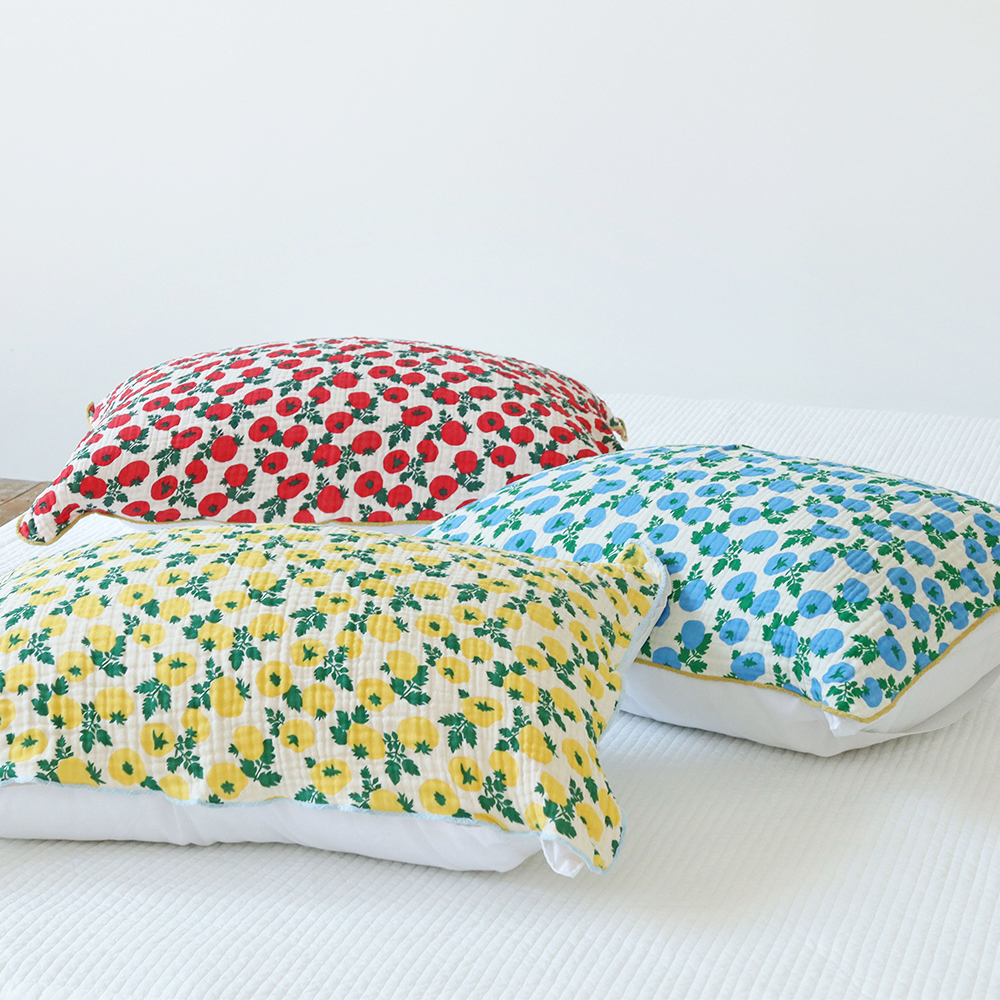 4중 거즈 토마토 체크 양면사용 고정밴드 밴드형 교체형 여행용 덧베개 사계절 베개커버