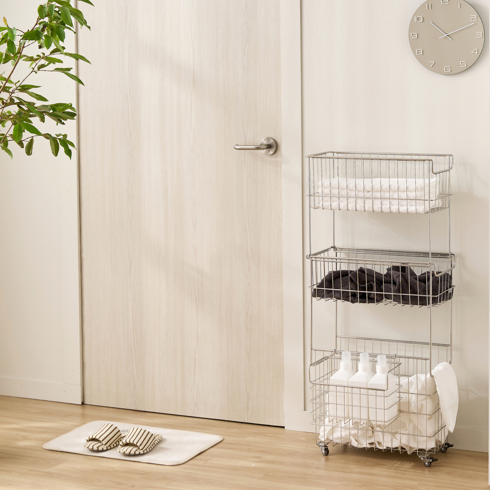 퓨어셀 프리미엄 304 올스텐 이동식 슬림 틈새 세탁 빨래 바구니 3단, 1개