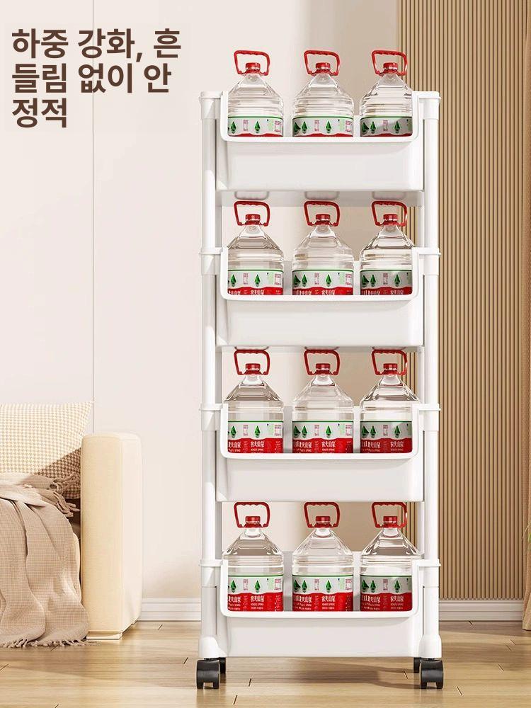 바구니 수납장 4단 5단 3단 좁은 수납 바퀴 틈새수납 틈새수납장 좁은수납장 거실수납장 5층 업그레이드 평면형 슬라이드+후크 - 상세 이미지 5