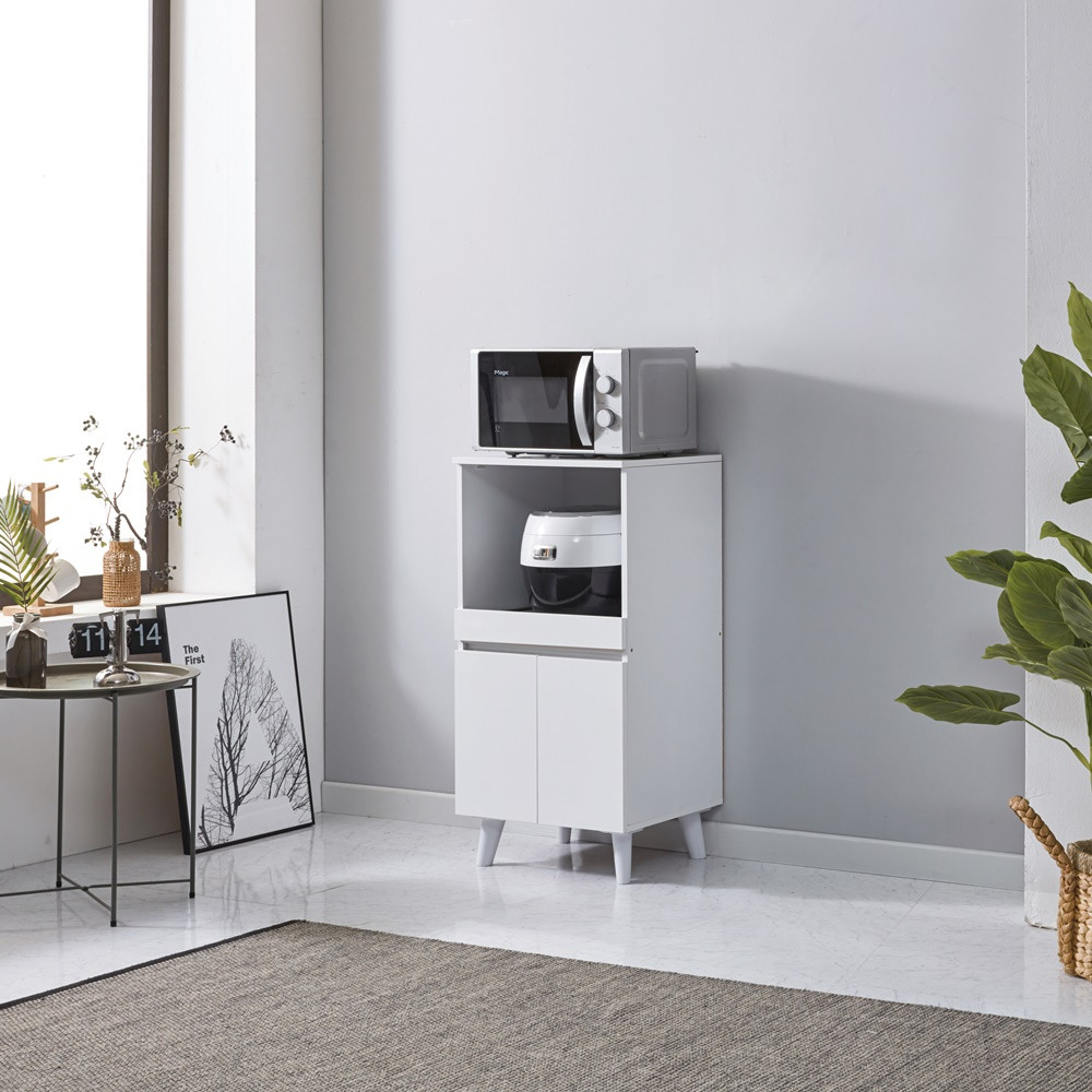 소형렌지대 밥솥장 밥솥레일 슬라이딩 선반 480x400x960, 2단, 그레이화이트