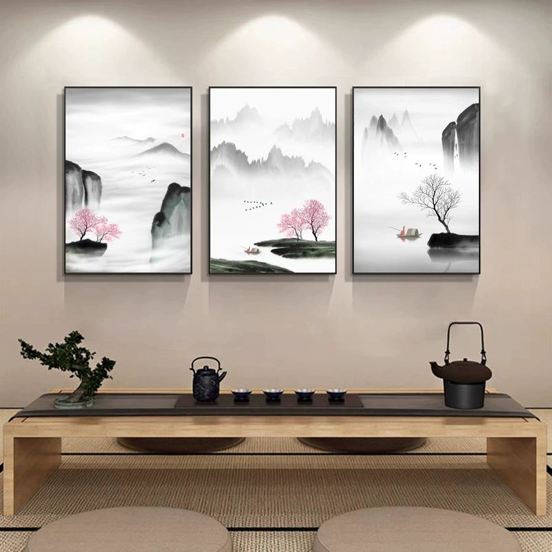 수묵감성 동양화 그림 그림 산수화 액자 캔버스 엔틱 F 40x60CM 세로 2.5cm 블랙 알루미늄 텍스처 필름 - 상세 이미지 3