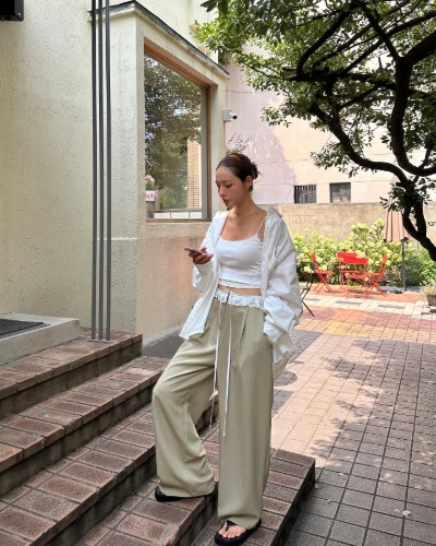 레이배색슬랙스 - 상품 이미지