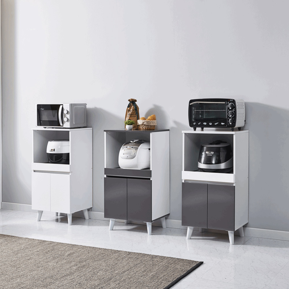 소형렌지대 밥솥장 밥솥레일 슬라이딩 선반 480x400x960, 2단, 그레이화이트