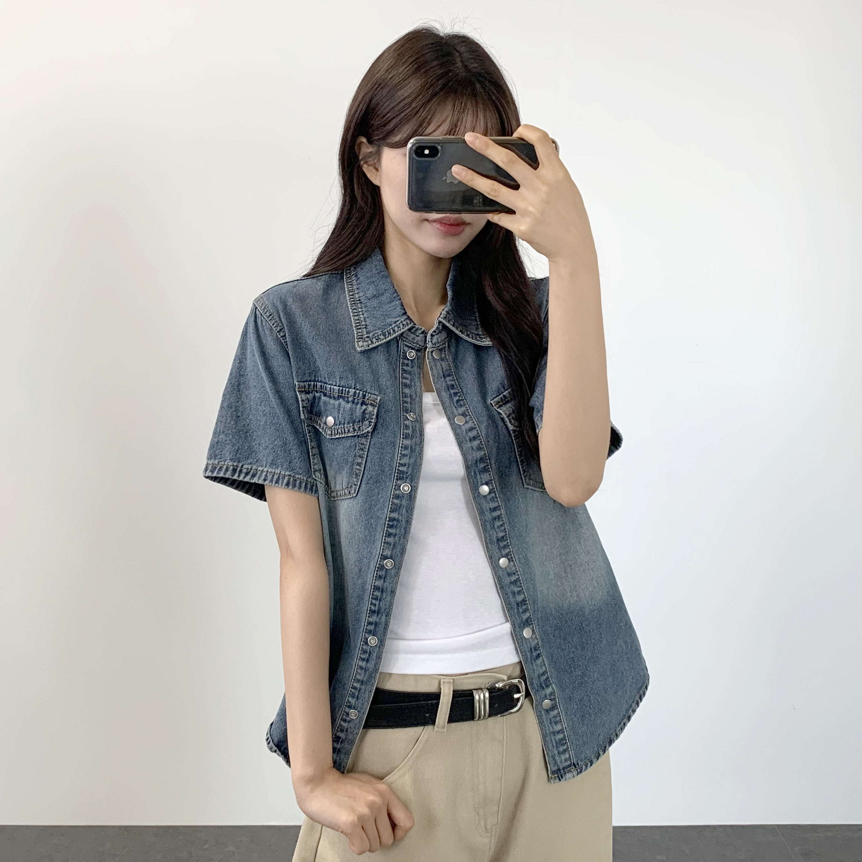 청남방 데님반팔셔츠 텐셀셔츠 - 상품 이미지
