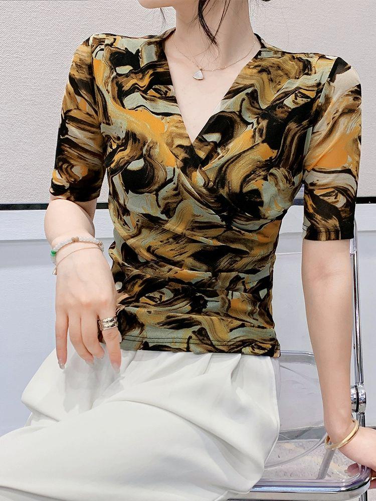 방송댄스복 라틴 여성 반팔 상의 공연복 댄스 라인댄스복 댄스복상의 라틴댄스 여성댄스복 카키 S - 상세 이미지 4