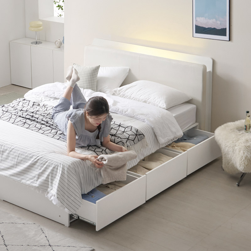 e스마트 플린 LED PU레더 서랍형 수납침대 SS
