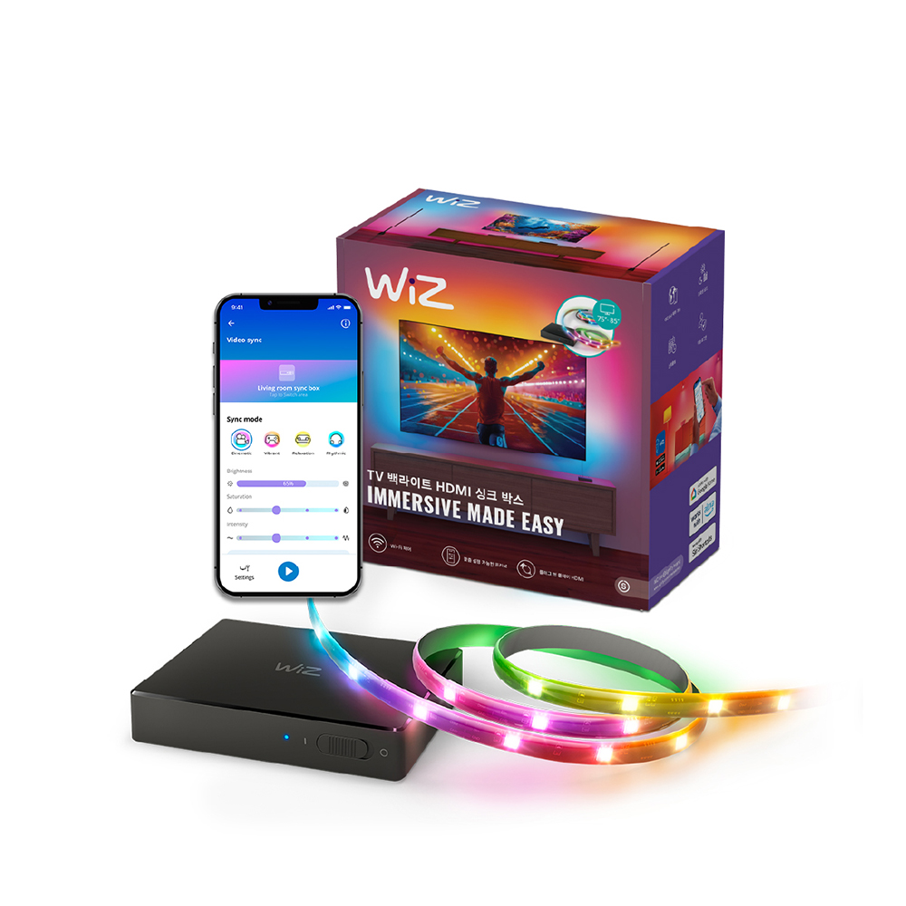 필립스 위즈 TV용 LED 라이트스트립 줄조명 간접조명 싱크박스 75-85 190cm x 컬러