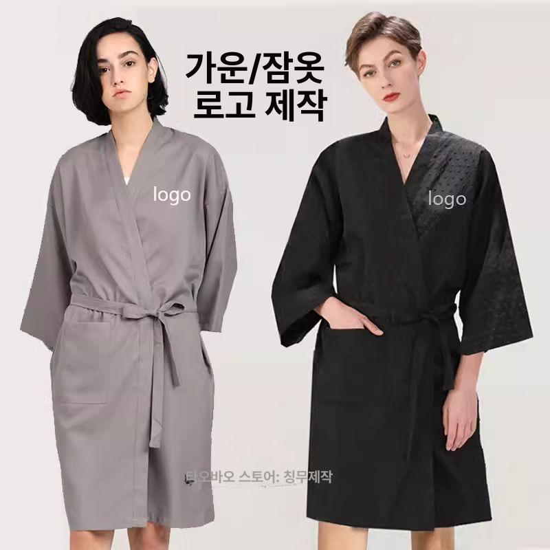 실크 로브가운 웨딩 가운잠옷 여름 라운지 프린트 가운 커플잠옷 잠옷세트 수면잠옷 순수블랙 중장기 꼬임실 프리사이즈 - 상세 이미지 2