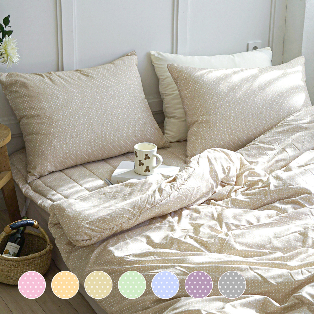 듀드랍 도트 사계절 옥수수솜 무봉제 차렵이불 베이지, Q(퀸)