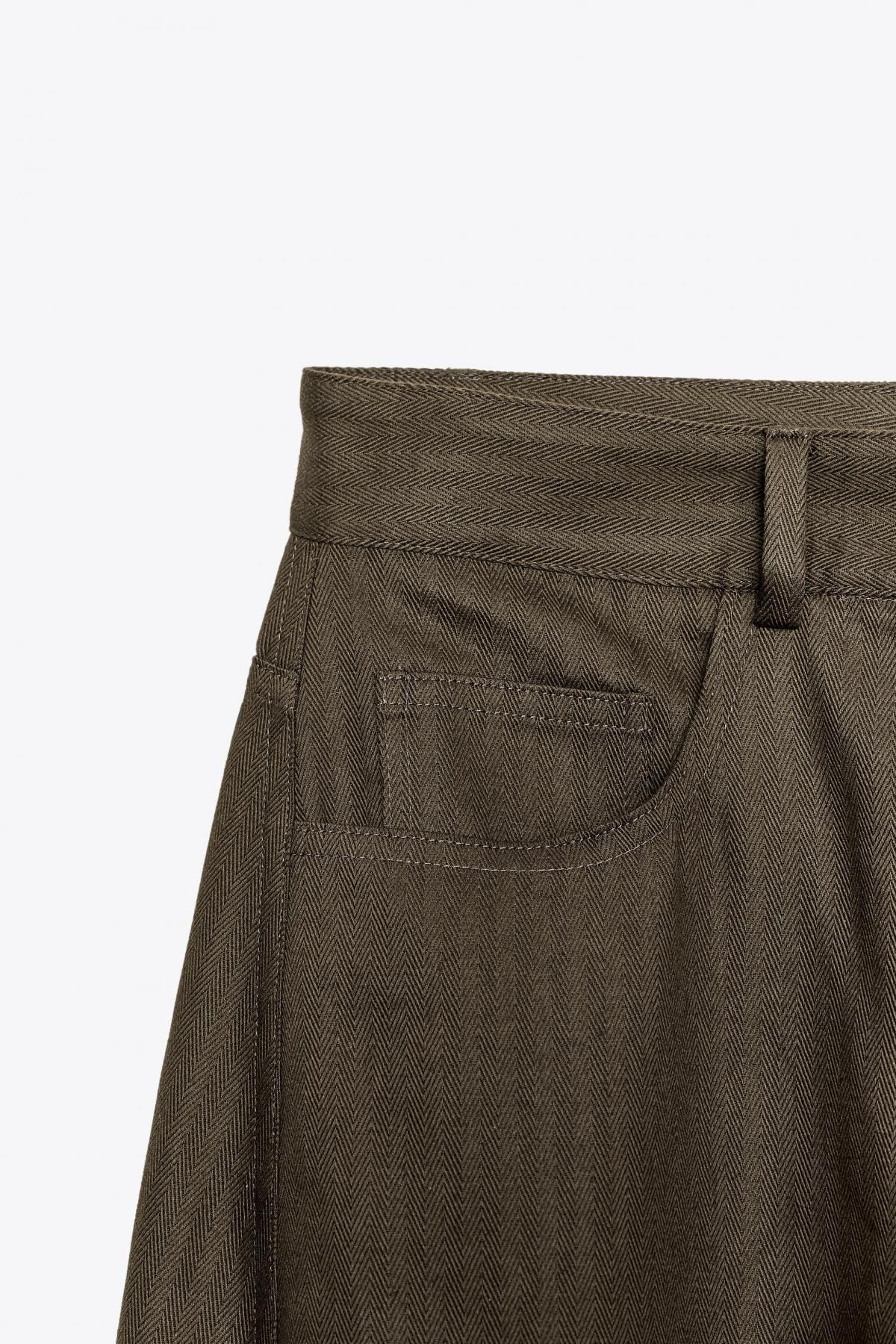 자라 테크니컬 헤링본 린넨 와이드 팬츠 7563/257 DARK BROWN - 상세 이미지 5