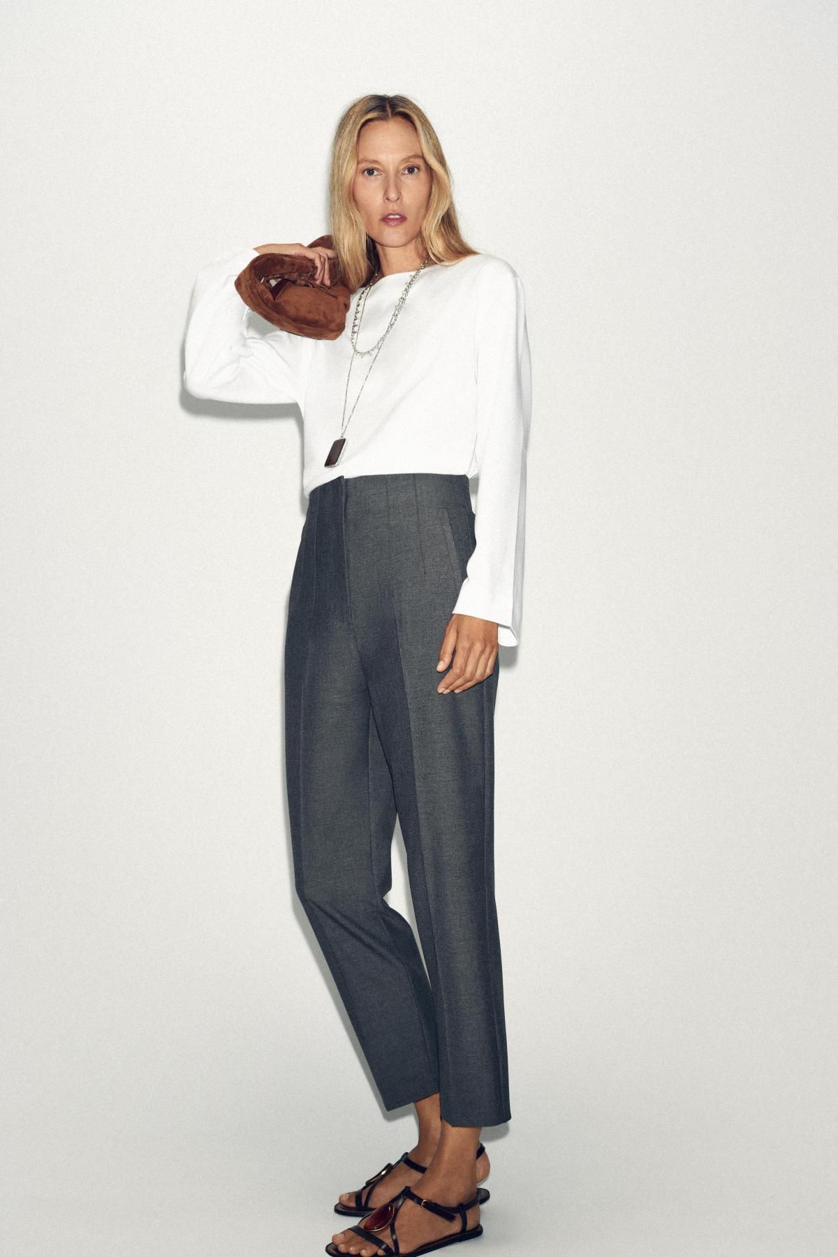 자라 하이웨이스트 테크니컬 팬츠 1478/631 GREY MARL - 상세 이미지 3