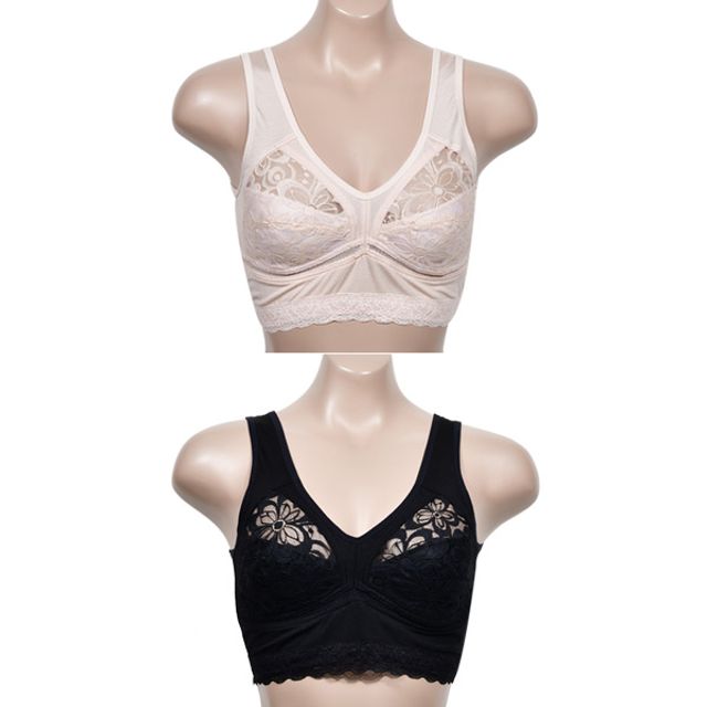 노와이어 레이스 브라 편안한 가볍고 부직포 인견 런 85(XL)-블랙 - 상품 이미지