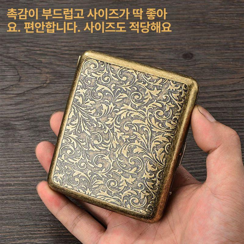 빈티지 연초 담배 휴대용 케이스 엔티크소품 황동 담배갑 메탈담배케이스 일반형블랙가죽담배케이스 - 상세 이미지 4