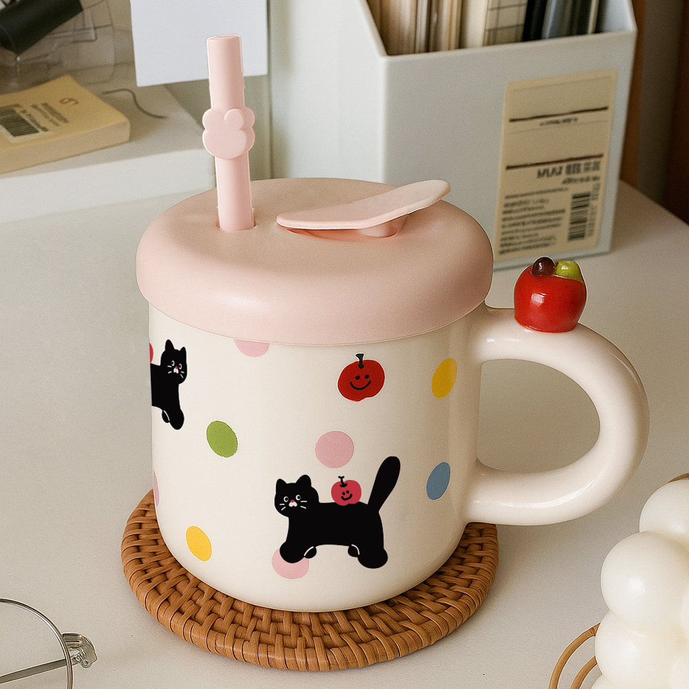 레토 블랙캣 머그컵 실리콘 빨대 뚜껑 집들이 크리스마스선물 패키지 세트 380ml 이미지 7