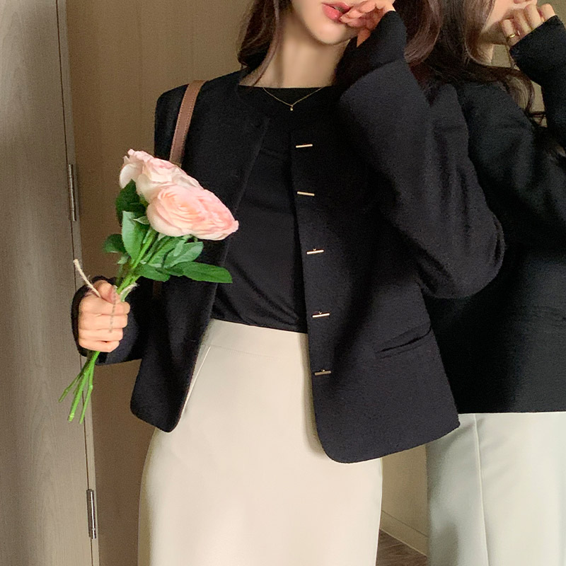 [자체제작] (하객룩) 벨러 골드 스틱 라운드넥 트위드 긴팔 자켓 jk2823 - 상세 이미지 3