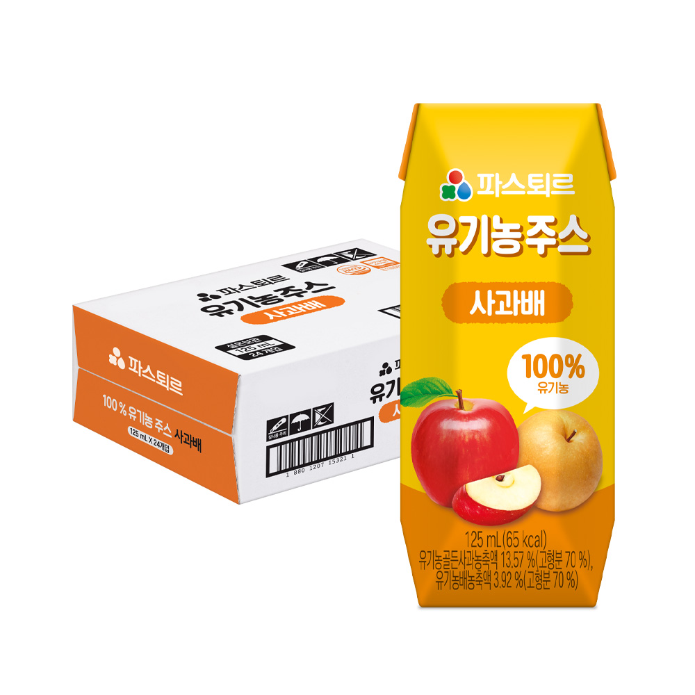 파스퇴르 유기농 음료 사과배, 125ml, 24개 - 상품 이미지