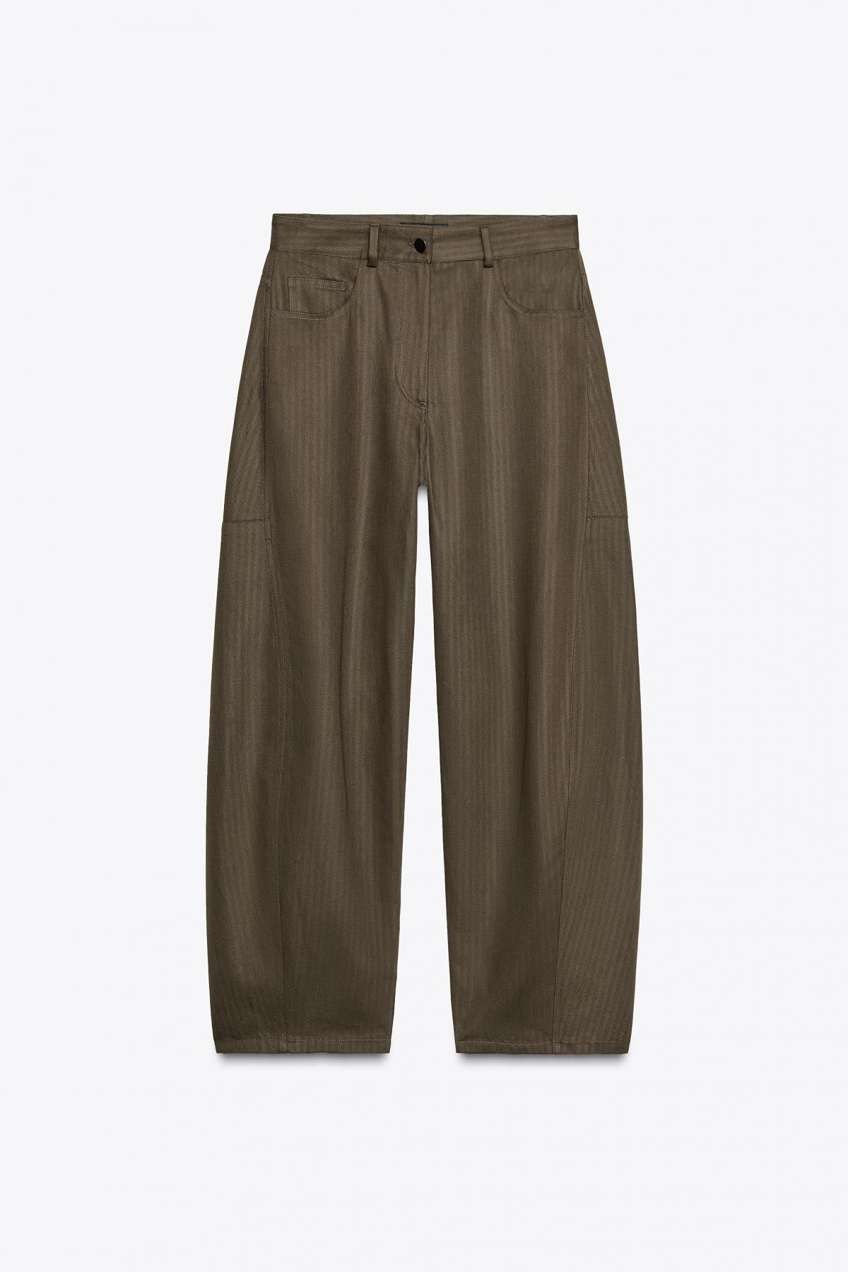 자라 테크니컬 헤링본 린넨 와이드 팬츠 7563/257 DARK BROWN - 메인 이미지