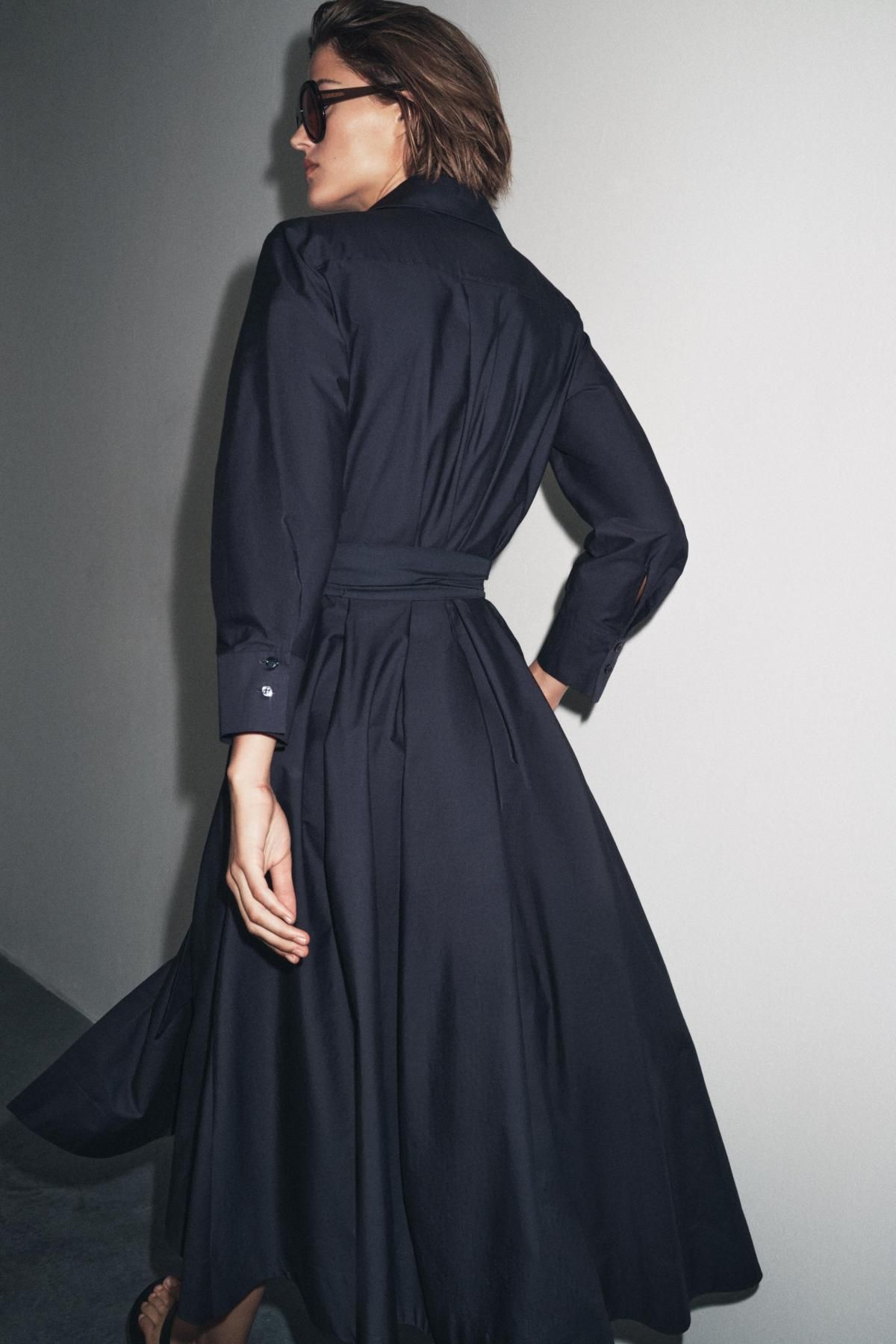 자라 코튼 벨트 포켓 미디 셔츠 원피스 8622/654 NAVY BLUE - 상세 이미지 4