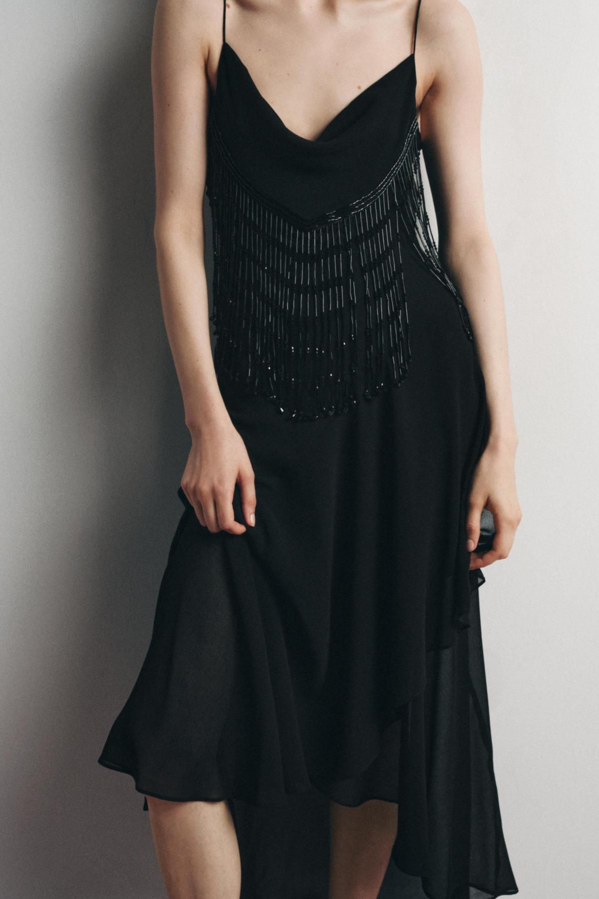 자라 비즈 장식 미디 원피스 2855/501 BLACK - 상세 이미지 5