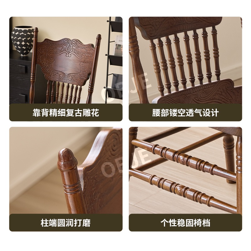 오브제 레트로 원목식탁의자 고급 조각 원목 테이블 의자 프랑스풍 카페의자 - 상세 이미지 5