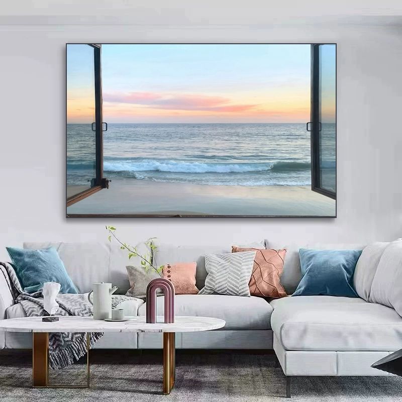 바다 풍경 그림 꾸밈 사진 대형 카페 패브릭 창문 K188-주력 80x60cm 블랙PS프레임+유화캔버스 - 상품 이미지
