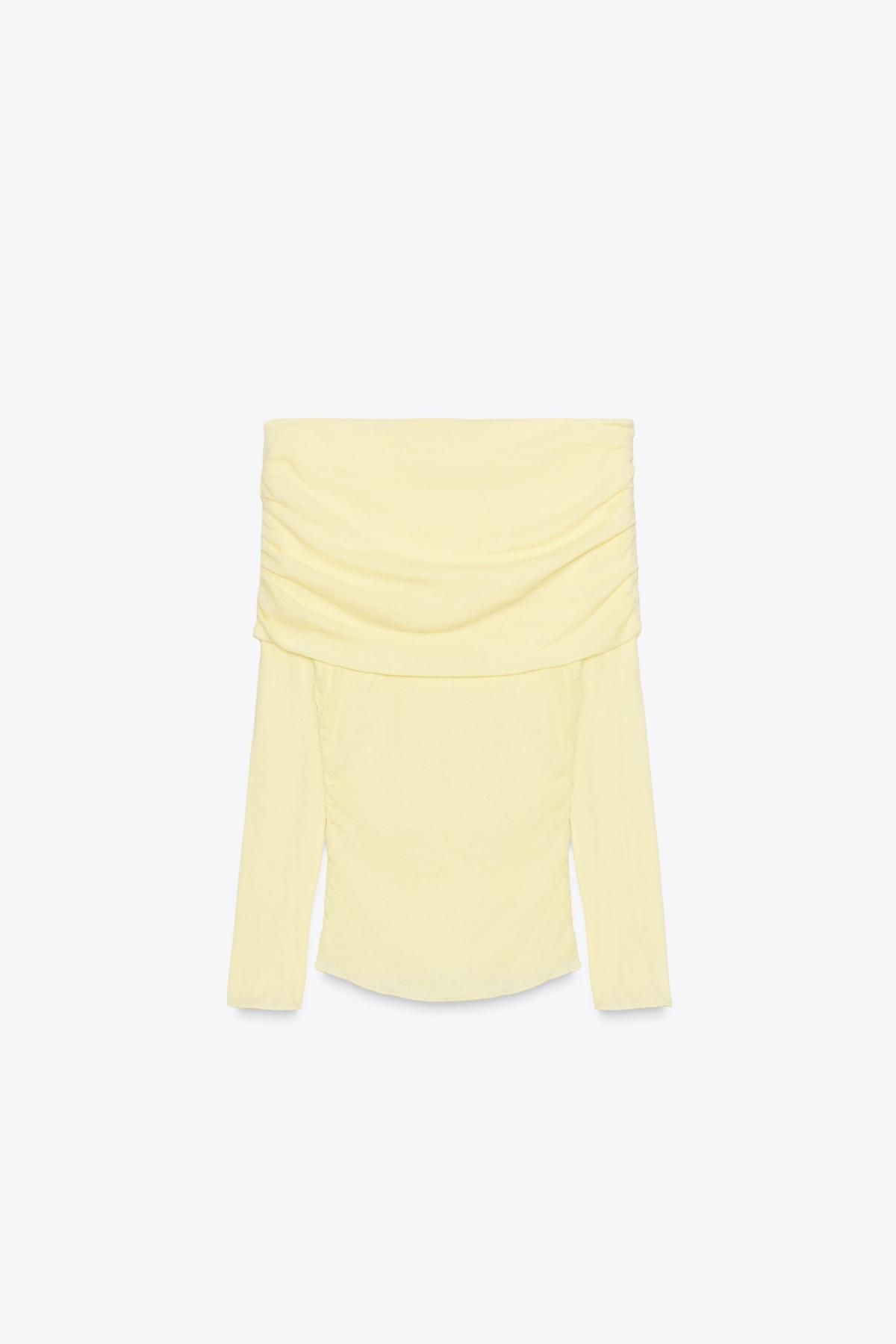 자라 트렌디 오프숄더 셔링 긴팔 티셔츠 5644/855 LIGHT YELLOW - 상세 이미지 4