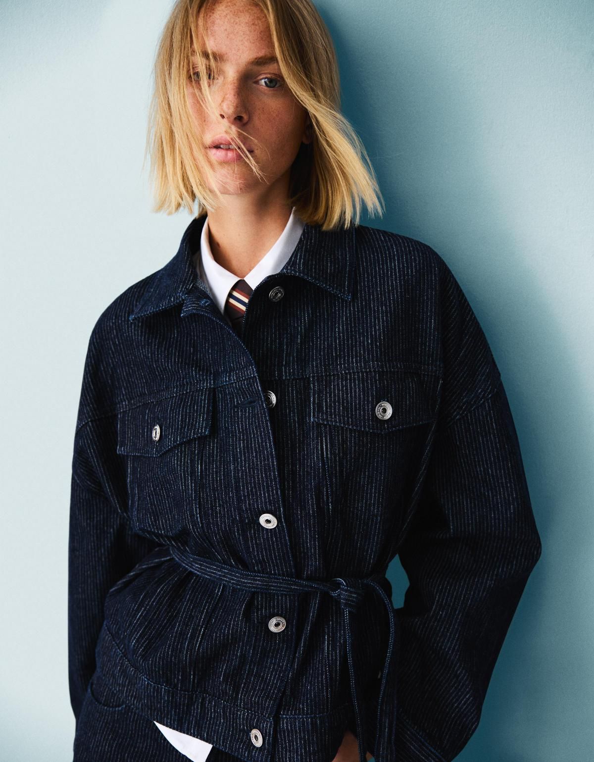 버쉬카 테크니컬 스트라이프 데님 재킷 6595/156 NAVY - 상세 이미지 4