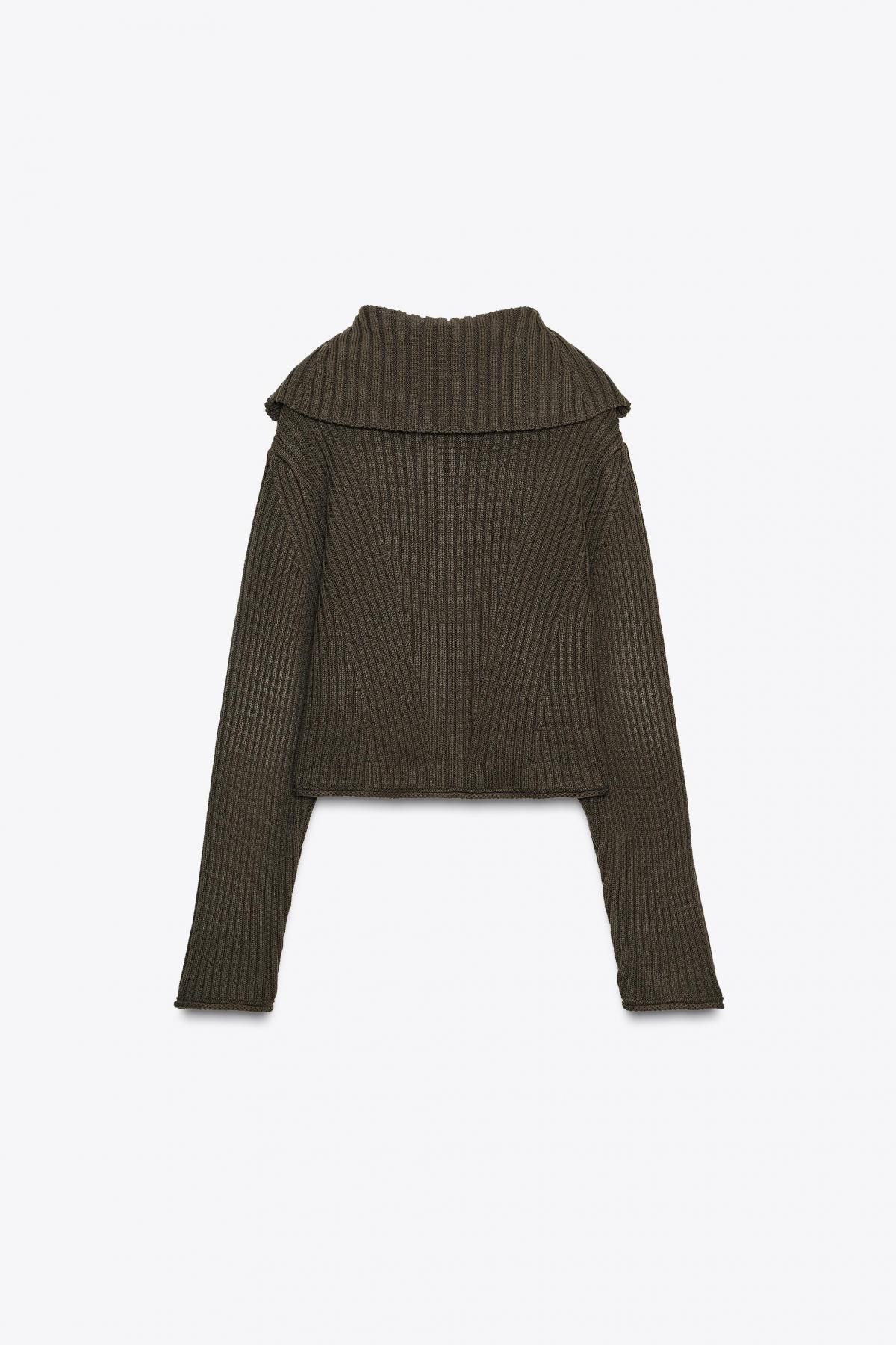 자라 버튼 브이넥 리브드 니트 가디건 6771/127 DARK KHAKI - 상세 이미지 4